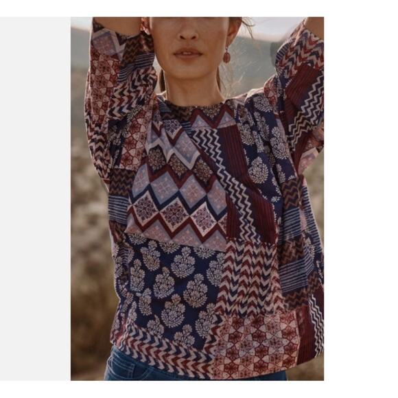NWT Pure J Jill 100% Organic Cotton Boho Patchwork Dolman Sleeves Blouse Top XL - Picture 3 of 10